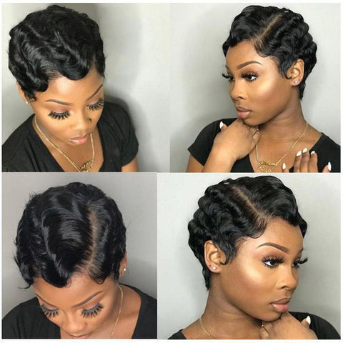 Meetu Short Human Hair Wigs Finger Wave Machine Made Virgin Remy Hair Wig - MeetuHair