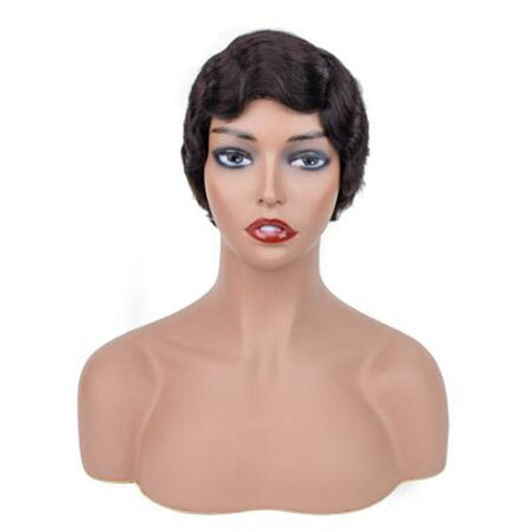 Meetu Short Human Hair Wigs Finger Wave Machine Made Virgin Remy Hair Wig - MeetuHair