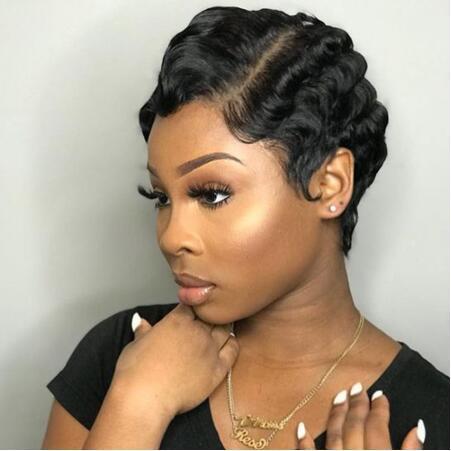 Meetu Short Human Hair Wigs Finger Wave Machine Made Virgin Remy Hair Wig - MeetuHair