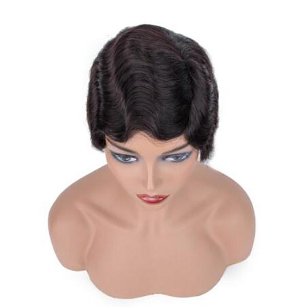 Meetu Short Human Hair Wigs Finger Wave Machine Made Virgin Remy Hair Wig - MeetuHair
