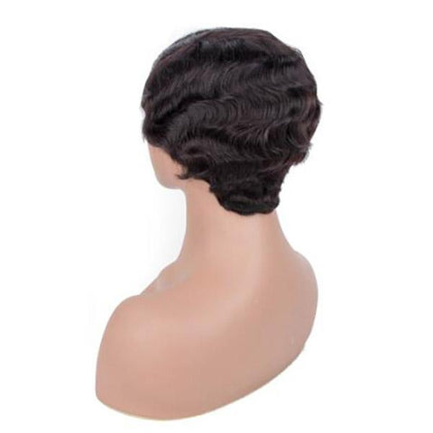 Meetu Short Human Hair Wigs Finger Wave Machine Made Virgin Remy Hair Wig - MeetuHair