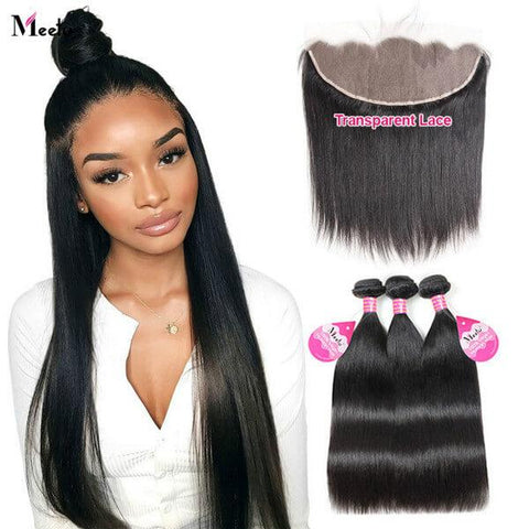 Meetu Straight Bundles with Frontal HD Lace Frontal and Bundles Malaysian Bone Straight Human Hair Bundles with Frontal Closure - MeetuHair