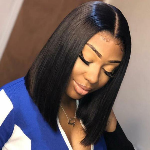 Meetu Straight Short Bob Wigs Malaysian Human Hair Middle Part Lace Wig - MeetuHair