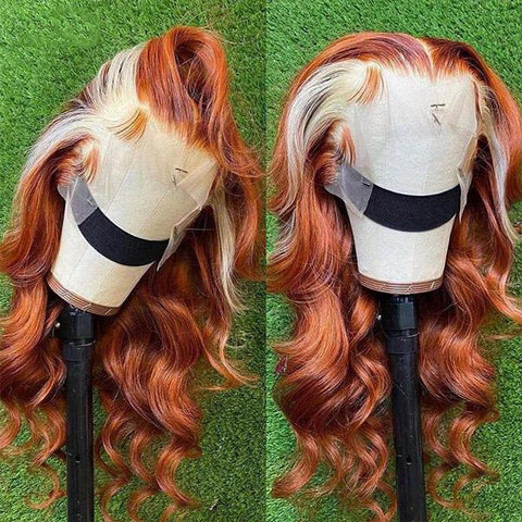 Ginger Lace Front Wig Body Wave Human Hair Wigs 4x4 Lace Closure Wigs Ombre Ginger Blonde Hair