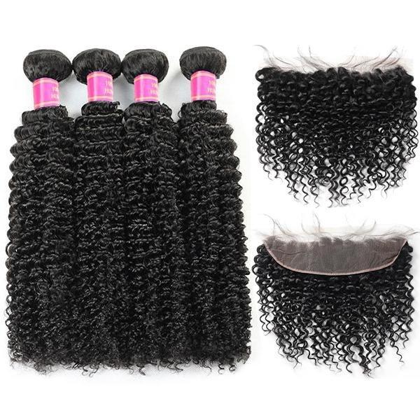 Peruvian Curly Hair 4 Bundles with 13*4 Lace Frontal 10A Virgin Remy Hair - MeetuHair
