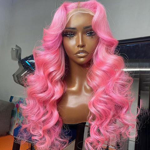 Pink Lace Front Wigs Body Wave Human Hair Wigs Pre-plucked HD 13x4 Lace Frontal Wigs