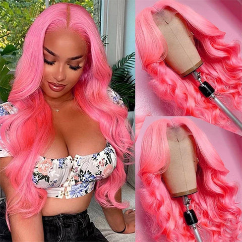 Pink Lace Front Wigs Body Wave Human Hair Wigs Pre-plucked HD 13x4 Lace Frontal Wigs