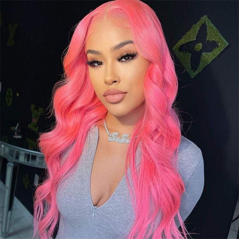 Pink Lace Front Wigs Body Wave Human Hair Wigs Pre-plucked HD 13x4 Lace Frontal Wigs