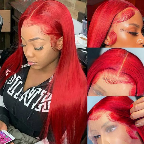 Red Human Hair Wig Straight Hair HD 13x4 Lace Frontal Wigs