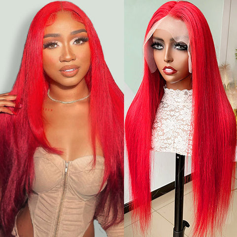Red Human Hair Wig Straight Hair HD 13x4 Lace Frontal Wigs