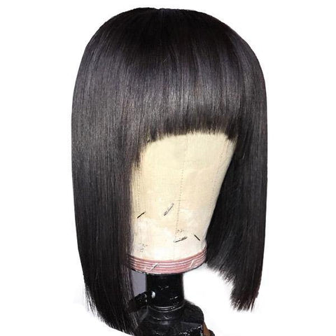 Short Bob Wig Machine Made Human Hair Wigs With Bangs - MeetuHair