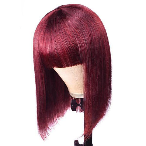 Short Bob Wig Machine Made Human Hair Wigs With Bangs - MeetuHair