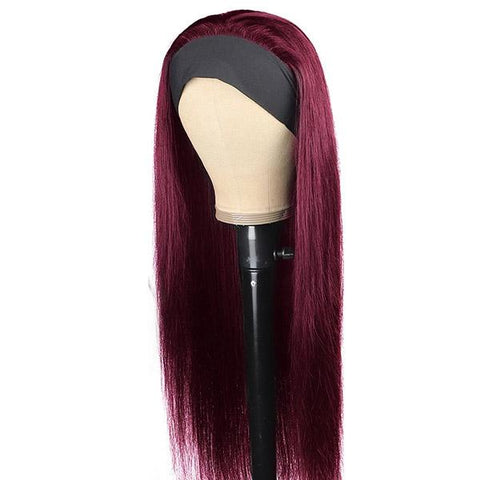Straight Hair Burgundy Headband Wig Affordable Natural Hair Half Wigs - MeetuHair