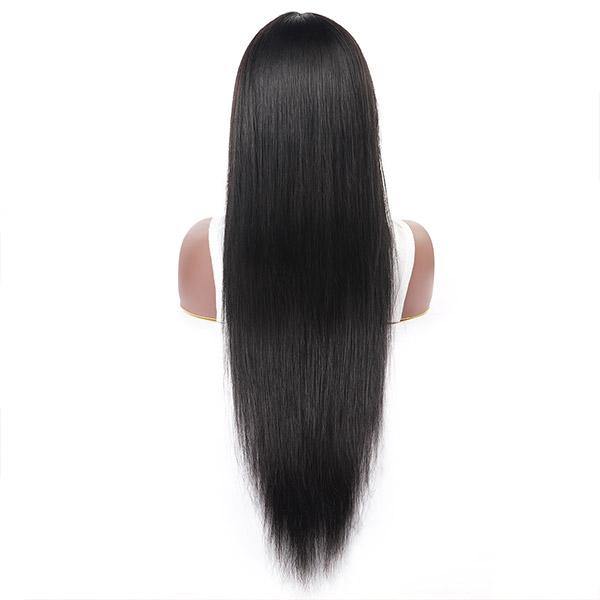 Straight Virgin Human Hair Wigs Machine Made Virgin Hair Wig With Neat Bangs - MeetuHair