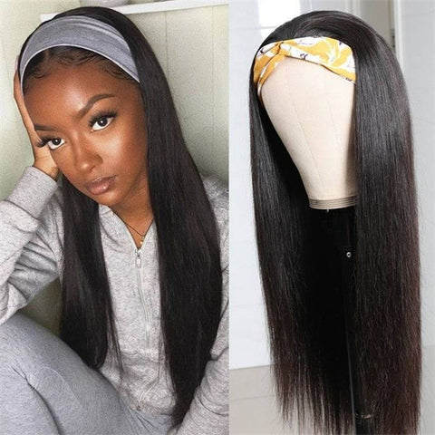 Bone Straight Hair Headband Wig Guleless Headband Wigs Human Hair for Women