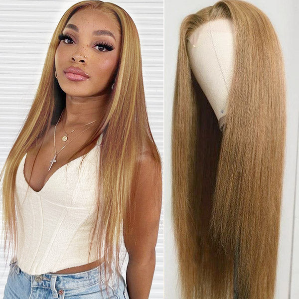 Honey Blonde Straight Lace Front Wig #27 Colored Transparent 13x4 Frontal Wig