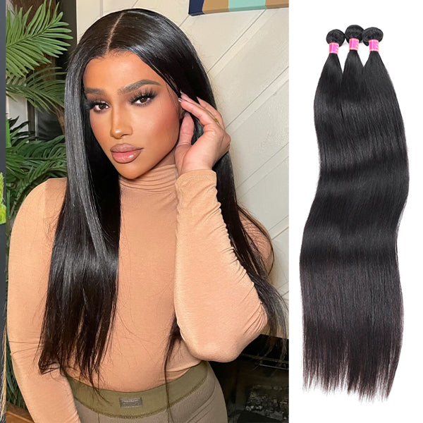 Straight Human Hair Weave 3 Bundles Virgin Brazilian Human Hair Extensions