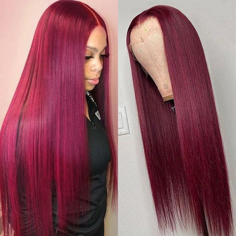 Burgundy Straight Wig 99j Lace Front Wig 13x4 HD Lace Frontal Human Hair Wigs