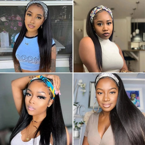 Bone Straight Hair Headband Wig Guleless Headband Wigs Human Hair for Women