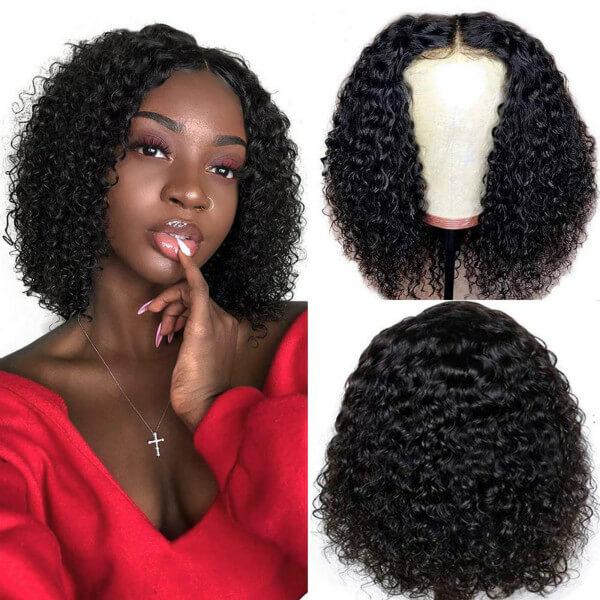 T Part Wig Curly Hair Lace Wigs Human Hair Short Bob Wigs - MeetuHair