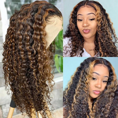 T Part Wig Deep Wave Hair Highlight Wig Human Hair Lace Front Wigs