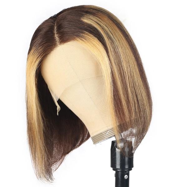 T Part Wig Highlight Color Straight Short Bob Wigs 13x4 Lace Part Wig - MeetuHair
