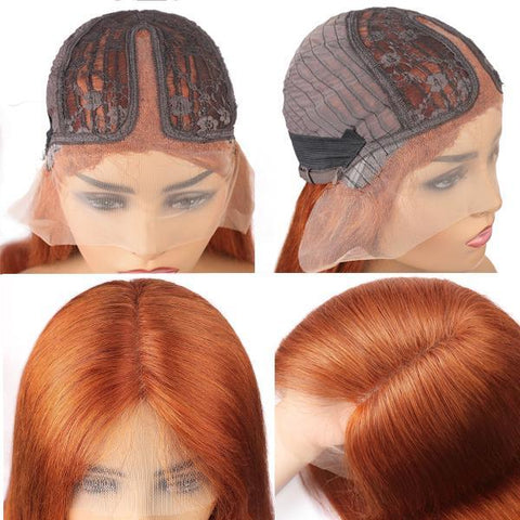 T Part Wig Straight Hair Lace Wigs Ginger Color Hair Transparent Lace Front Wig - MeetuHair