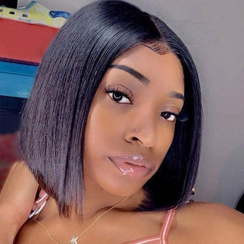 T Part Wig Straight Hair Lace Wigs Human Hair Short Bob Wigs - MeetuHair
