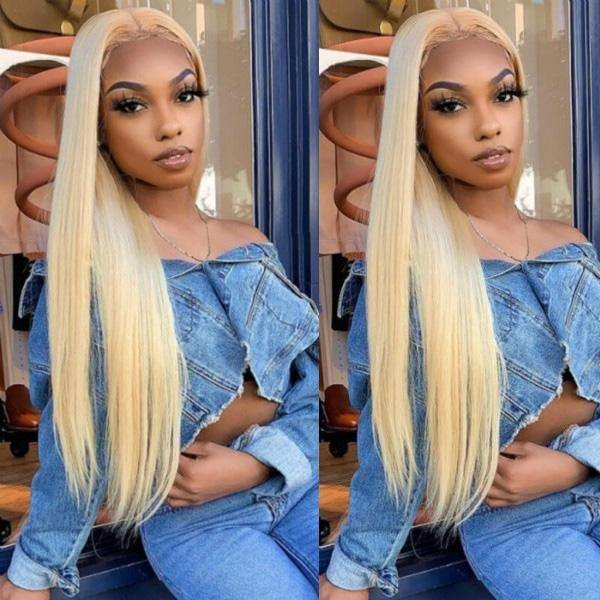 Transparent Lace Wig 613 Blonde Color Straight Hair Lace Front Wig T Part Wig - MeetuHair
