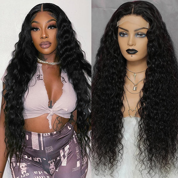 Water Wave Closure Wigs 4x4 Lace Closure Human Hair Wigs Pre Plucked