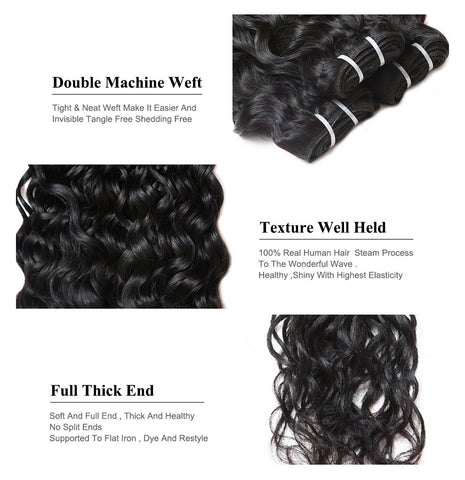 Water Wave Human Hair 4 Bundles with 4*4 Closure 10A Virgin Human Hair