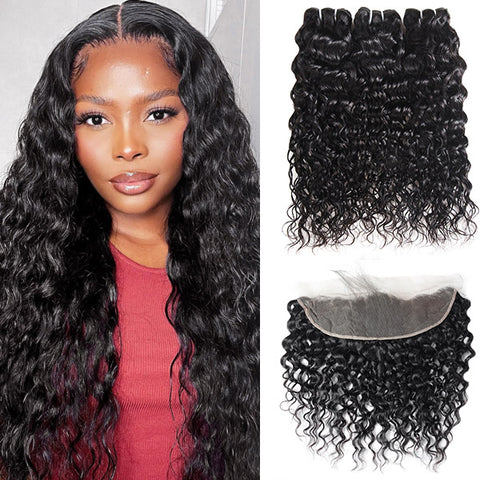 Water Wave Hair Bundles with Frontal Virgin Peruvian Water Wave Hair