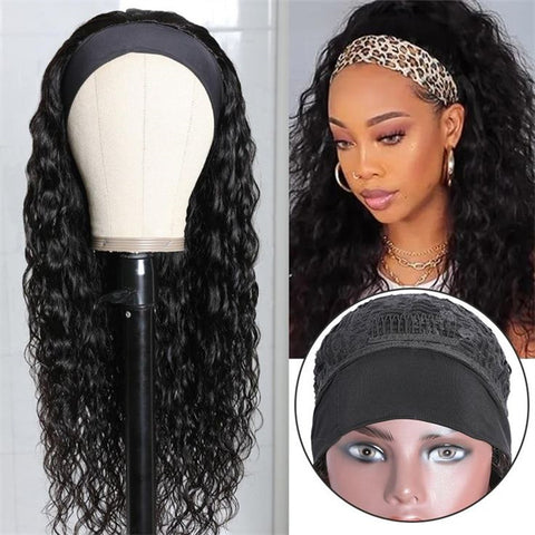 Water Wave Human Hair Headband Wig Affordable Glueless Half Wigs with Headband
