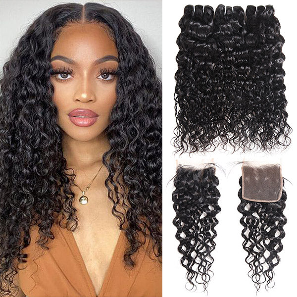 Water Wave Bundles with Closure Brazilian Water Wave Hair