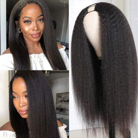 U Part Wig Silky Straight Human Hair Glueless Wigs for Women