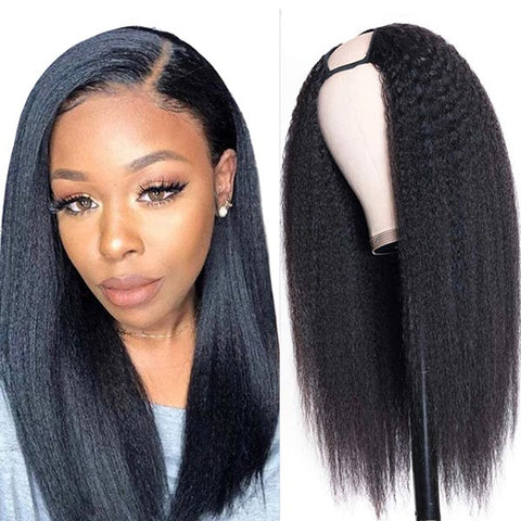 U Part Wig Silky Straight Human Hair Glueless Wigs for Women